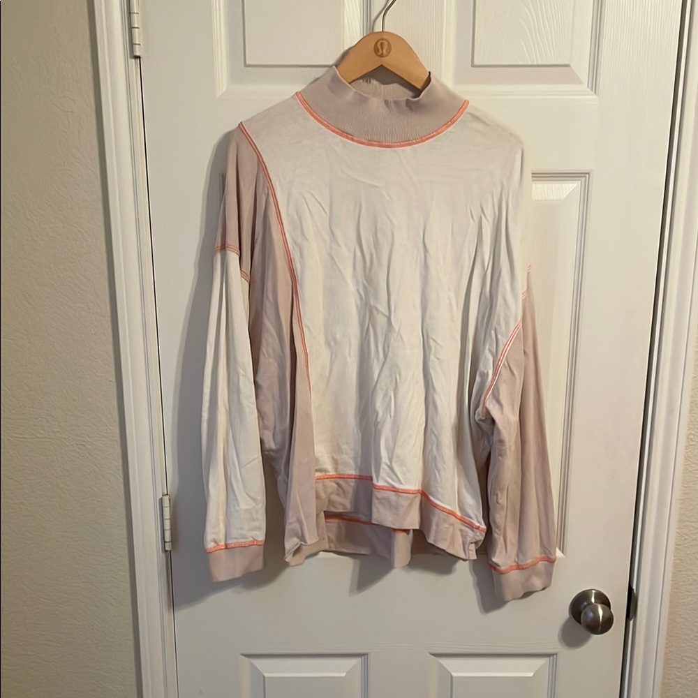 Free People White and Beige Long Sleeve Top